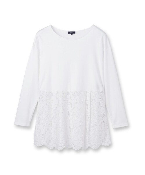 INDIVI(インディヴィ)の「【洗える/レイヤードにおすすめ】レース切り替えカットソー(Tシャツ/カットソー・レディース・オフホワイト/ブラック・05/13/15 /38)」の3枚目の写真