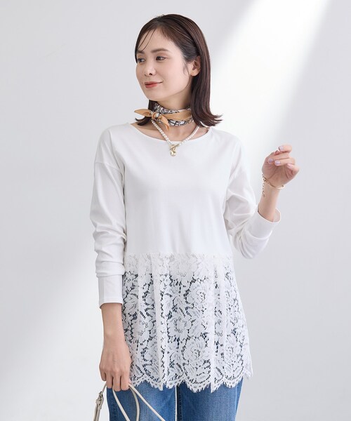 INDIVI(インディヴィ)の「【洗える/レイヤードにおすすめ】レース切り替えカットソー(Tシャツ/カットソー・レディース・オフホワイト/ブラック・05/13/15 /38)」の4枚目の写真