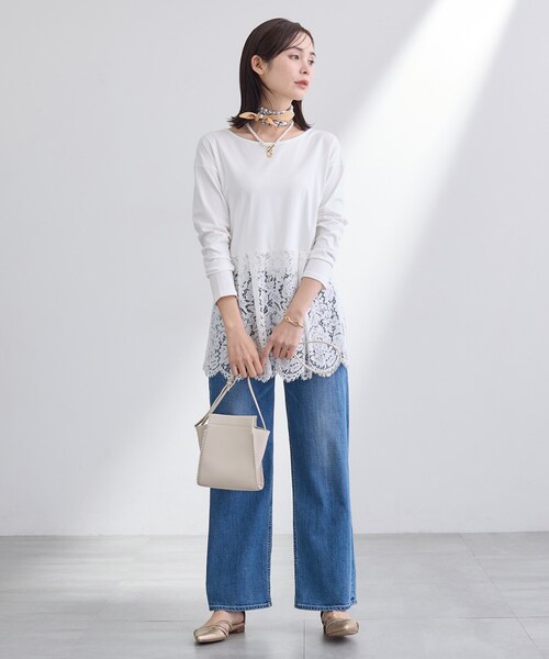 INDIVI(インディヴィ)の「【洗える/レイヤードにおすすめ】レース切り替えカットソー(Tシャツ/カットソー・レディース・オフホワイト/ブラック・05/13/15 /38)」の5枚目の写真