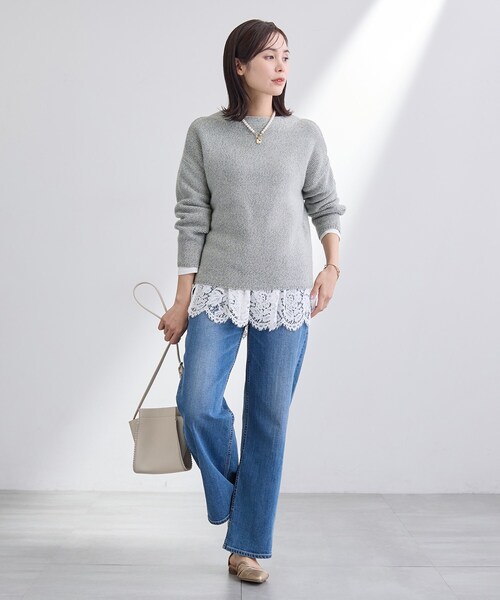 INDIVI(インディヴィ)の「【洗える/レイヤードにおすすめ】レース切り替えカットソー(Tシャツ/カットソー・レディース・オフホワイト/ブラック・05/13/15 /38)」の6枚目の写真