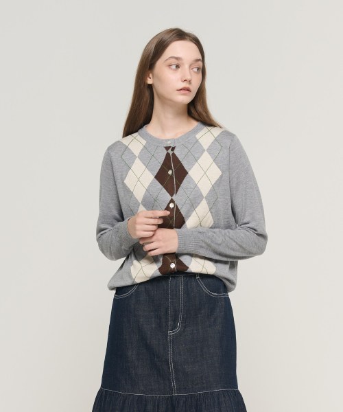 CARGOBROS FOR WOMAN(カーゴブロスフォーウィメン)の「アーガイルチェックニットカーディガン(グレー)(カーディガン/ボレロ・レディース・その他・FREE)」の5枚目の写真