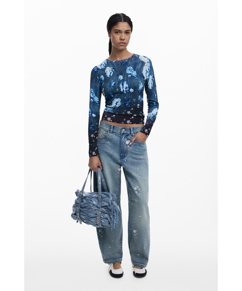 Desigual（デシグアル）の「ギャザーリボンディテール デニム中型バッグ（ショルダーバッグ・レディース・ブルー・FREE）」の5枚目の写真