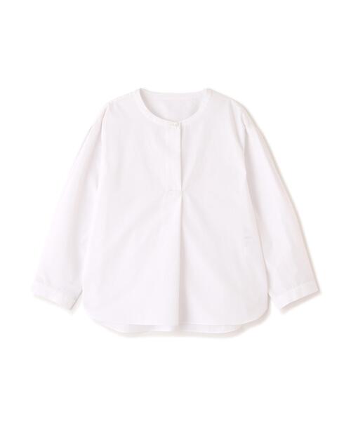 human woman（ヒューマンウーマン）の「◆【ウォッシャブル】綿ポリエステル先染ノーカラーブラウス（シャツ/ブラウス・レディース・ホワイト/ブルー系その他3・MEDIUM）」の3枚目の写真