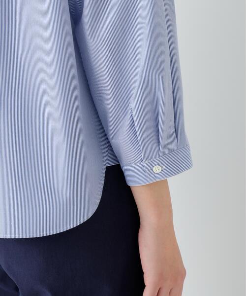 human woman（ヒューマンウーマン）の「◆【ウォッシャブル】綿ポリエステル先染ノーカラーブラウス（シャツ/ブラウス・レディース・ホワイト/ブルー系その他3・MEDIUM）」の19枚目の写真