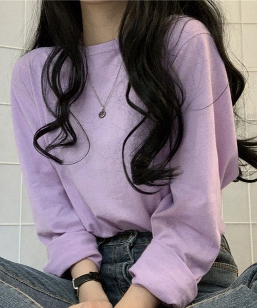 shyam inspiration(シャムインスピレーション)の「オーバーサイズシンプルロンT/レイヤード/インナー(Tシャツ/カットソー・レディース・グレー/ホワイト/パープル/ブラック・LARGE/MEDIUM)」の4枚目の写真
