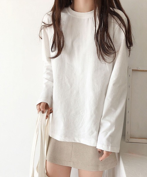 shyam inspiration(シャムインスピレーション)の「オーバーサイズシンプルロンT/レイヤード/インナー(Tシャツ/カットソー・レディース・グレー/ホワイト/パープル/ブラック・LARGE/MEDIUM)」の3枚目の写真