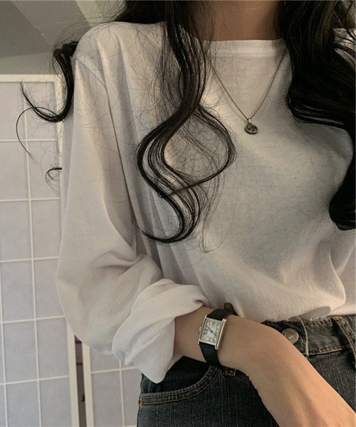 shyam inspiration(シャムインスピレーション)の「オーバーサイズシンプルロンT/レイヤード/インナー(Tシャツ/カットソー・レディース・グレー/ホワイト/パープル/ブラック・LARGE/MEDIUM)」の5枚目の写真