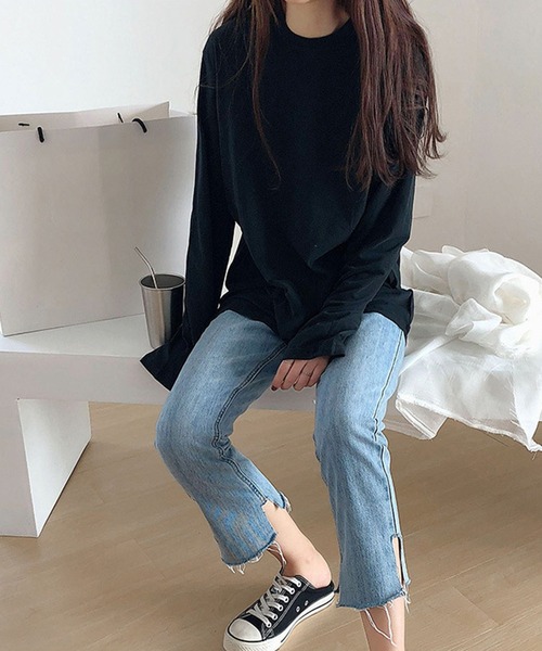 shyam inspiration(シャムインスピレーション)の「オーバーサイズシンプルロンT/レイヤード/インナー(Tシャツ/カットソー・レディース・グレー/ホワイト/パープル/ブラック・LARGE/MEDIUM)」の17枚目の写真