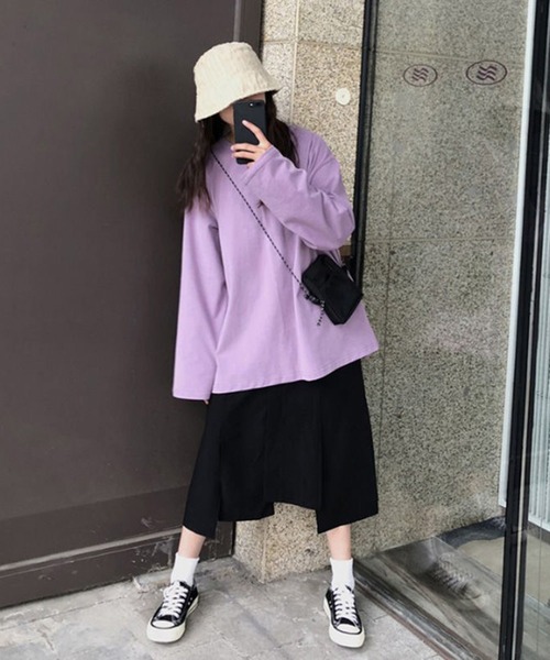 shyam inspiration(シャムインスピレーション)の「オーバーサイズシンプルロンT/レイヤード/インナー(Tシャツ/カットソー・レディース・グレー/ホワイト/パープル/ブラック・LARGE/MEDIUM)」の22枚目の写真