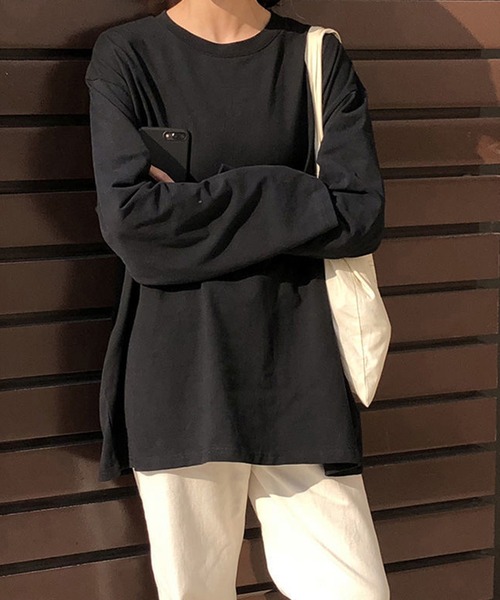 shyam inspiration(シャムインスピレーション)の「オーバーサイズシンプルロンT/レイヤード/インナー(Tシャツ/カットソー・レディース・グレー/ホワイト/パープル/ブラック・LARGE/MEDIUM)」の19枚目の写真