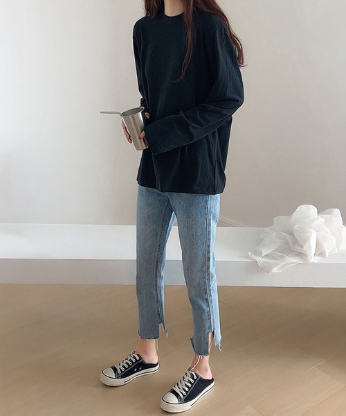 shyam inspiration(シャムインスピレーション)の「オーバーサイズシンプルロンT/レイヤード/インナー(Tシャツ/カットソー・レディース・グレー/ホワイト/パープル/ブラック・LARGE/MEDIUM)」の16枚目の写真
