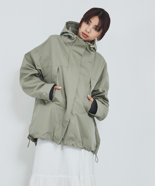 abahouse mavie（アバハウスマヴィ）の「【ライトアウター】フーデッドブルゾン/春服/マウンテンパーカー/通勤/羽織り（ブルゾン・レディース・カーキ/ベージュ/ブラック・フリー）」の3枚目の写真