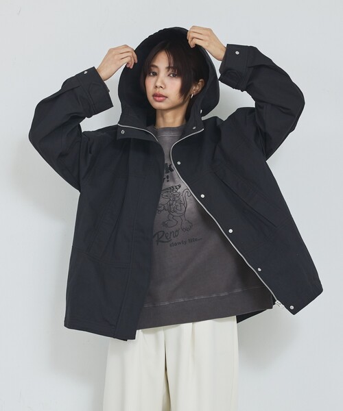 abahouse mavie（アバハウスマヴィ）の「【ライトアウター】フーデッドブルゾン/春服/マウンテンパーカー/通勤/羽織り（ブルゾン・レディース・カーキ/ベージュ/ブラック・フリー）」の2枚目の写真