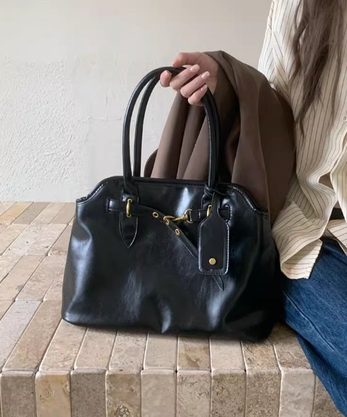 LAC-VERT(ラック・ヴェール)の「ヴィンテージ風ビッグトートバッグ(トートバッグ・レディース・ブラック/ブラウン・FREE)」の5枚目の写真