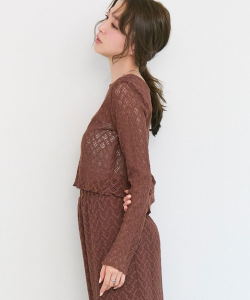 Tiny EDEN（タイニーエデン）の「【2WAY セットアップ対応】シアーレースカーディガン ショート丈（カーディガン/ボレロ・レディース・ブラウン/ブルー・FREE）」の6枚目の写真