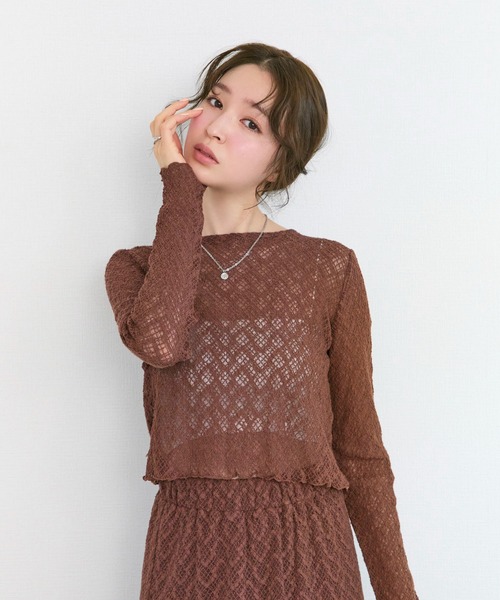 Tiny EDEN（タイニーエデン）の「【2WAY セットアップ対応】シアーレースカーディガン ショート丈（カーディガン/ボレロ・レディース・ブラウン/ブルー・FREE）」の8枚目の写真
