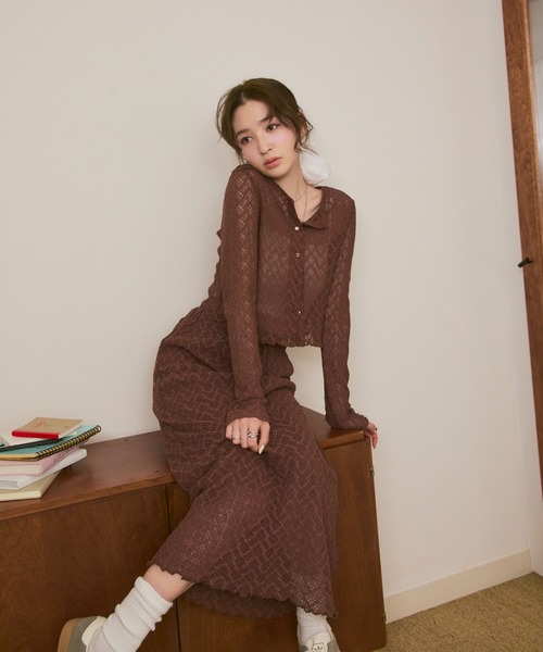 Tiny EDEN（タイニーエデン）の「【2WAY セットアップ対応】シアーレースカーディガン ショート丈（カーディガン/ボレロ・レディース・ブラウン/ブルー・FREE）」の11枚目の写真