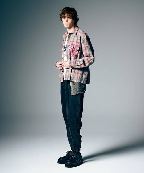 glamb(グラム)の「Grunge Stain Check Shirt / グランジステインチェックシャツ(シャツ/ブラウス・メンズ・レッド/ブルー・S/M/L)」の13枚目の写真
