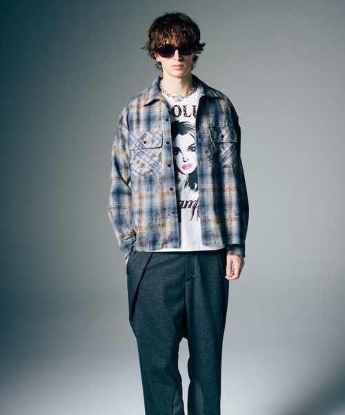 glamb(グラム)の「Grunge Stain Check Shirt / グランジステインチェックシャツ(シャツ/ブラウス・メンズ・レッド/ブルー・S/M/L)」の7枚目の写真