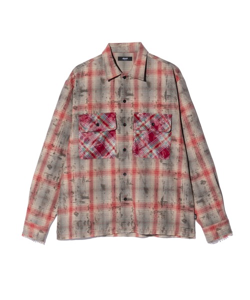 glamb(グラム)の「Grunge Stain Check Shirt / グランジステインチェックシャツ(シャツ/ブラウス・メンズ・レッド/ブルー・S/M/L)」の3枚目の写真