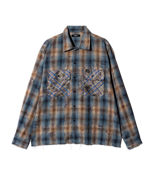 glamb(グラム)の「Grunge Stain Check Shirt / グランジステインチェックシャツ(シャツ/ブラウス・メンズ・レッド/ブルー・S/M/L)」の4枚目の写真