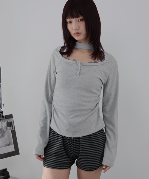 Ulysses(ユリシス)の「レースレイヤードチョーカートップス(Tシャツ/カットソー・レディース・ブラック/ホワイト/グレー・M/S)」の1枚目の写真