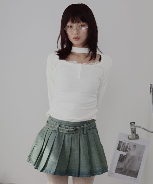Ulysses(ユリシス)の「レースレイヤードチョーカートップス(Tシャツ/カットソー・レディース・ブラック/ホワイト/グレー・M/S)」の14枚目の写真