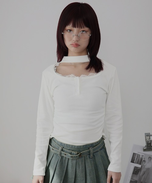 Ulysses(ユリシス)の「レースレイヤードチョーカートップス(Tシャツ/カットソー・レディース・ブラック/ホワイト/グレー・M/S)」の15枚目の写真