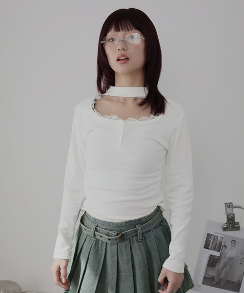 Ulysses(ユリシス)の「レースレイヤードチョーカートップス(Tシャツ/カットソー・レディース・ブラック/ホワイト/グレー・M/S)」の16枚目の写真