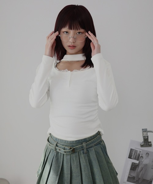 Ulysses(ユリシス)の「レースレイヤードチョーカートップス(Tシャツ/カットソー・レディース・ブラック/ホワイト/グレー・M/S)」の17枚目の写真