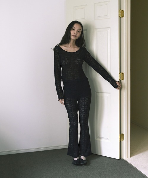 kiehtova（キエトヴァ）の「【kiehtova】LACE TEXTURE FLARE PANTS/レーステクスチャーフレアパンツ KTWR59（その他パンツ・レディース・ブラック/ホワイト・FREE）」の3枚目の写真