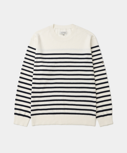 marine stripe crew neck knit ivory