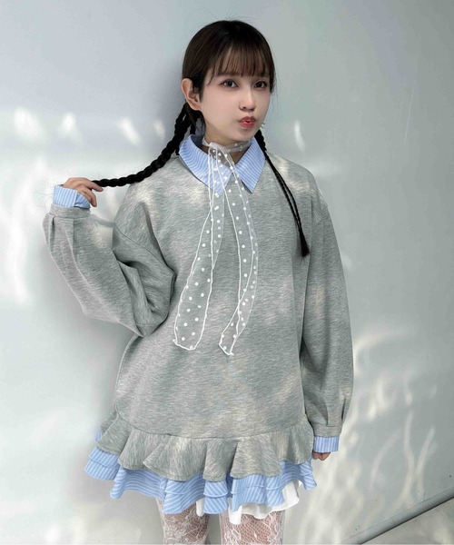 AS KNOW AS plus(アズノゥアズプラス)の「〇シャツドッキングデザイン フリルチュニック(チュニック・レディース・ネイビー/杢グレー/アイボリー・FREE)」の2枚目の写真