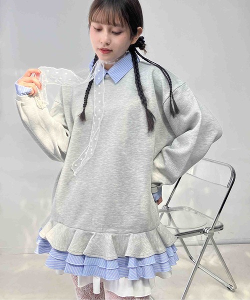 AS KNOW AS plus(アズノゥアズプラス)の「〇シャツドッキングデザイン フリルチュニック(チュニック・レディース・ネイビー/杢グレー/アイボリー・FREE)」の5枚目の写真