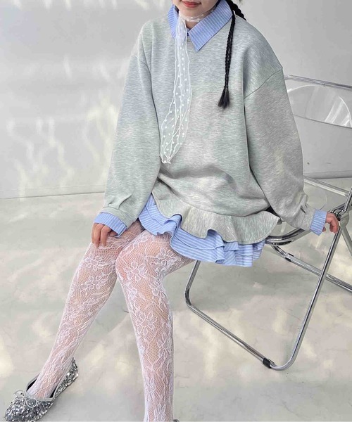 AS KNOW AS plus(アズノゥアズプラス)の「〇シャツドッキングデザイン フリルチュニック(チュニック・レディース・ネイビー/杢グレー/アイボリー・FREE)」の8枚目の写真