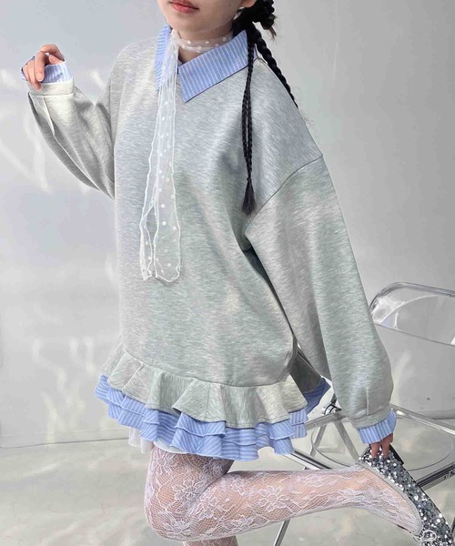 AS KNOW AS plus(アズノゥアズプラス)の「〇シャツドッキングデザイン フリルチュニック(チュニック・レディース・ネイビー/杢グレー/アイボリー・FREE)」の9枚目の写真