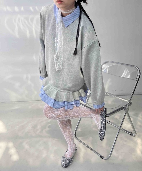 AS KNOW AS plus(アズノゥアズプラス)の「〇シャツドッキングデザイン フリルチュニック(チュニック・レディース・ネイビー/杢グレー/アイボリー・FREE)」の10枚目の写真