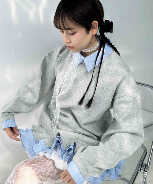 AS KNOW AS plus(アズノゥアズプラス)の「〇シャツドッキングデザイン フリルチュニック(チュニック・レディース・ネイビー/杢グレー/アイボリー・FREE)」の6枚目の写真