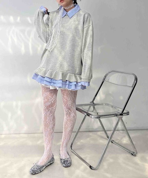 AS KNOW AS plus(アズノゥアズプラス)の「〇シャツドッキングデザイン フリルチュニック(チュニック・レディース・ネイビー/杢グレー/アイボリー・FREE)」の12枚目の写真