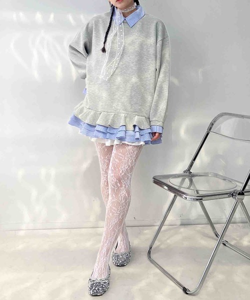 AS KNOW AS plus(アズノゥアズプラス)の「〇シャツドッキングデザイン フリルチュニック(チュニック・レディース・ネイビー/杢グレー/アイボリー・FREE)」の13枚目の写真