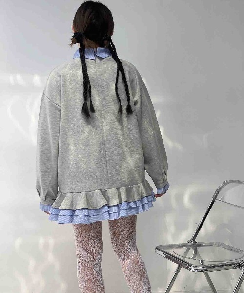 AS KNOW AS plus(アズノゥアズプラス)の「〇シャツドッキングデザイン フリルチュニック(チュニック・レディース・ネイビー/杢グレー/アイボリー・FREE)」の11枚目の写真