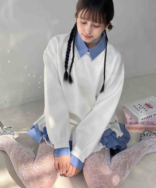 AS KNOW AS plus(アズノゥアズプラス)の「〇シャツドッキングデザイン フリルチュニック(チュニック・レディース・ネイビー/杢グレー/アイボリー・FREE)」の14枚目の写真