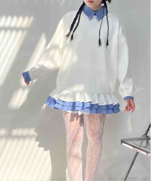 AS KNOW AS plus(アズノゥアズプラス)の「〇シャツドッキングデザイン フリルチュニック(チュニック・レディース・ネイビー/杢グレー/アイボリー・FREE)」の15枚目の写真