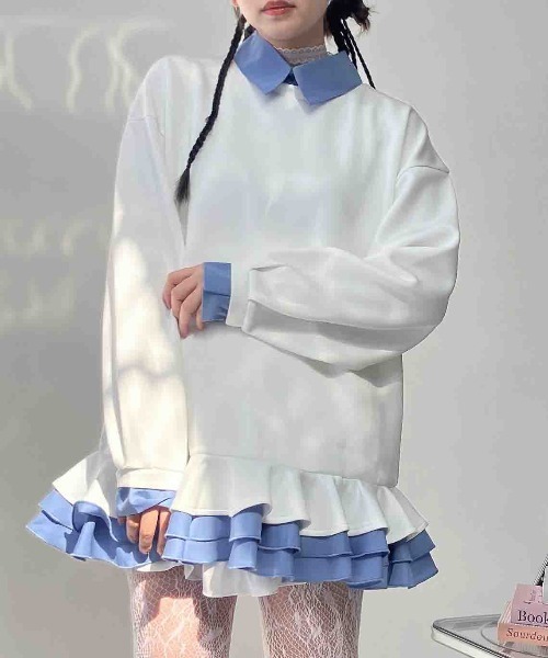 AS KNOW AS plus(アズノゥアズプラス)の「〇シャツドッキングデザイン フリルチュニック(チュニック・レディース・ネイビー/杢グレー/アイボリー・FREE)」の16枚目の写真