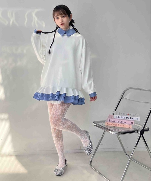 AS KNOW AS plus(アズノゥアズプラス)の「〇シャツドッキングデザイン フリルチュニック(チュニック・レディース・ネイビー/杢グレー/アイボリー・FREE)」の19枚目の写真