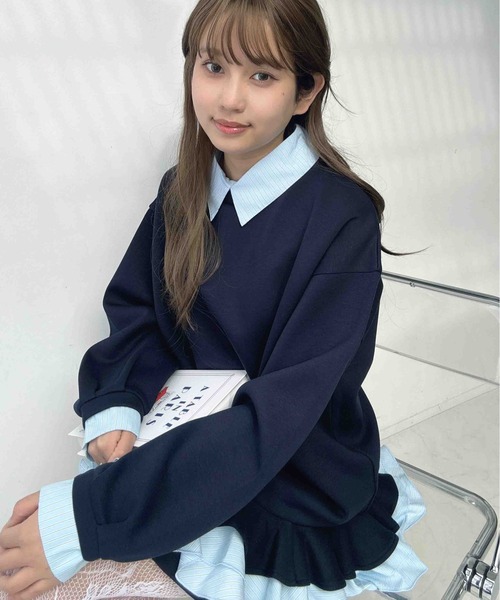 AS KNOW AS plus(アズノゥアズプラス)の「〇シャツドッキングデザイン フリルチュニック(チュニック・レディース・ネイビー/杢グレー/アイボリー・FREE)」の21枚目の写真