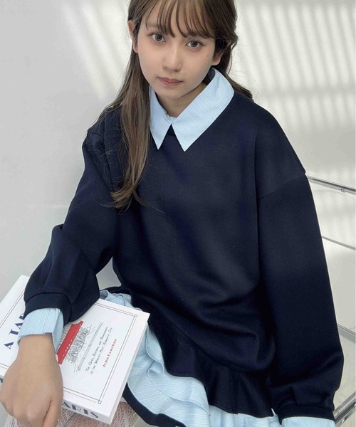 AS KNOW AS plus(アズノゥアズプラス)の「〇シャツドッキングデザイン フリルチュニック(チュニック・レディース・ネイビー/杢グレー/アイボリー・FREE)」の22枚目の写真