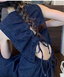 Dolce Fiora（ドルチェフィオラ）の「柔らかデニムのバックオープンAラインワンピース（ワンピース）」