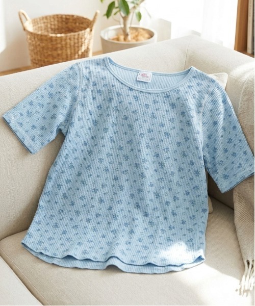 ALWAYS GOOD TIME(オルウェイズグッドタイム)の「【JEMORGAN / ジェーイーモーガン】花柄ワッフルハーフスリーブピグメントT(Tシャツ/カットソー・レディース・ブルー系/イエロー系/ブラック系/グリーン系・F)」の3枚目の写真