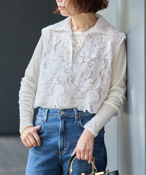 journal standard L'essage(ジャーナルスタンダードレサージュ)の「《追加》ケミカルコードレースノースリーブブラウス(シャツ/ブラウス・レディース・ホワイト/ブラック・FREE)」の2枚目の写真